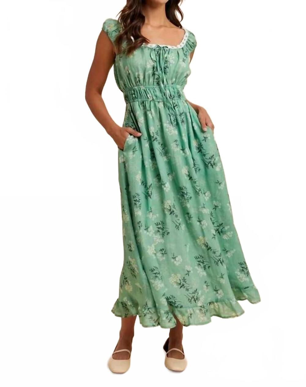 NEW IN-LOOM floral ruched maxi dress in green